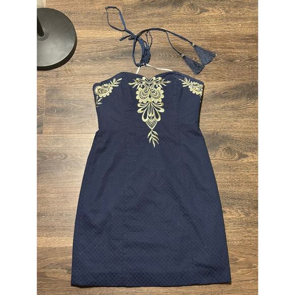 Lilly Pulitzer Demi Convertible Dress True Navy & Gold Size 00 - Picture 2 of 9